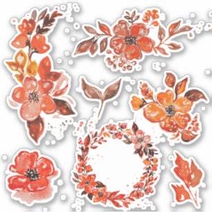 Orange Watercolor Floral Set