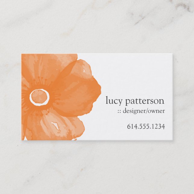 Orange Watercolor Flower Business Cards (Front)
