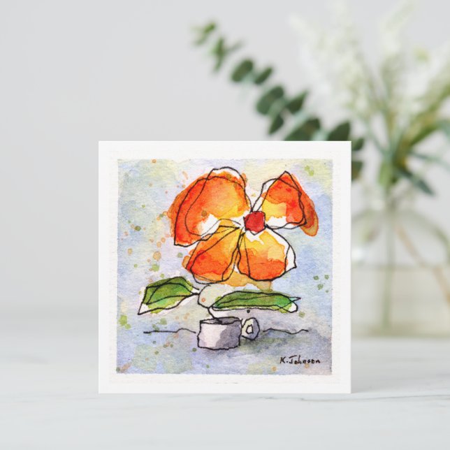 Orange Watercolor Flower Greeting Card (Standing Front)