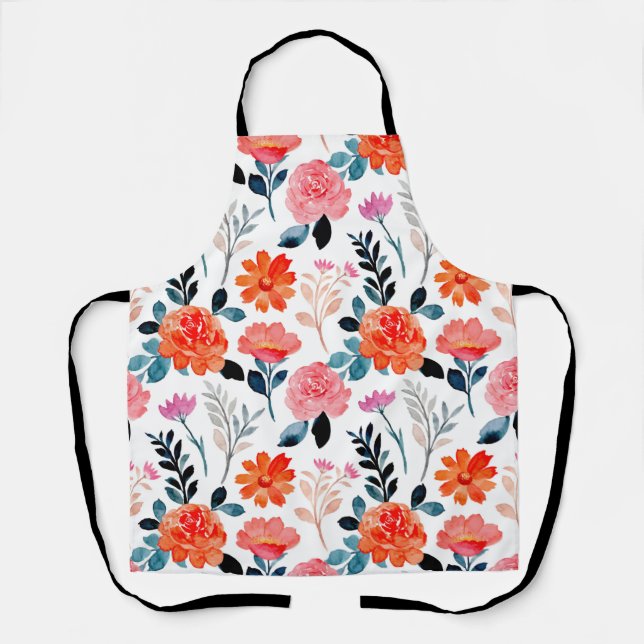 Orange Watercolor flowers Apron (Front)