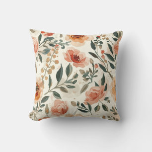 Orange Watercolor Flowers Botanical Painting Cushion