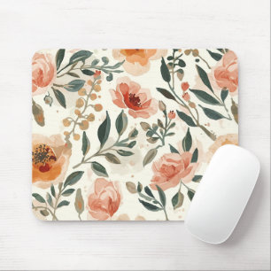 Orange Watercolor Flowers Botanical Painting Mouse Mat