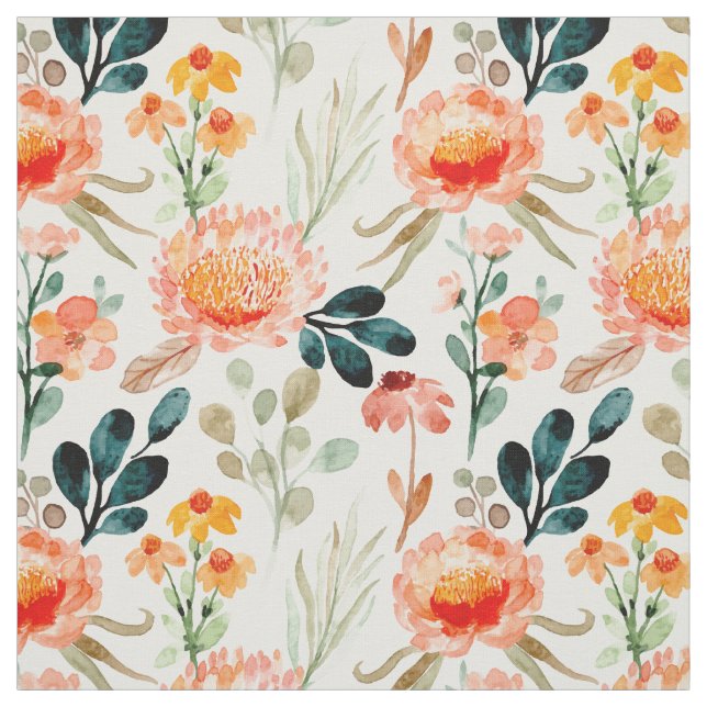 Orange Watercolor flowers Fabric (Swatch)