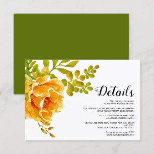 Orange watercolor flowers floral wedding details enclosure card