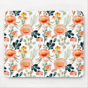 Orange Watercolor flowers Mouse Mat