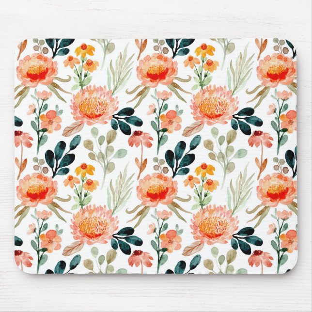 Orange Watercolor flowers Mouse Mat (Front)
