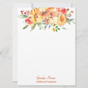 Orange watercolor flowers personalised card