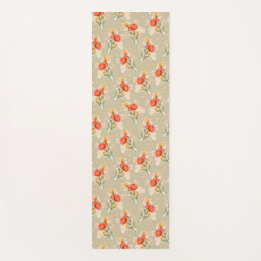 Orange Watercolor Flowers Yoga Mat