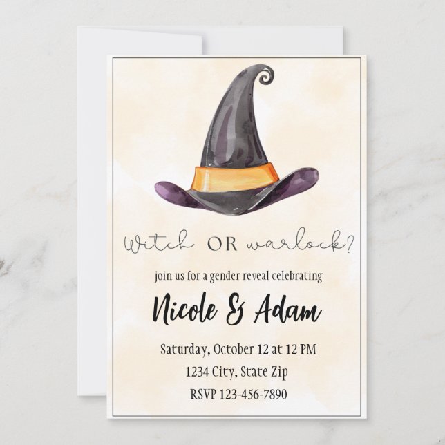 Orange Watercolor Halloween Gender Reveal Invitation (Front)