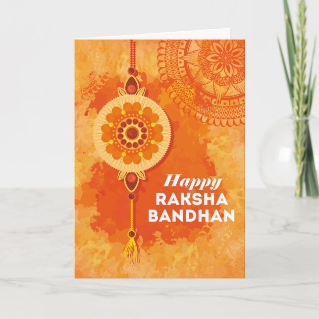 Orange Watercolor Happy Raksha Bandhan Card (Front)