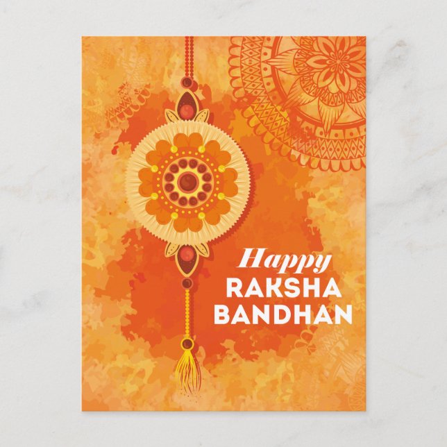 Orange Watercolor Happy Raksha Bandhan Postcard (Front)