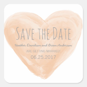 Orange Watercolor Heart Save the Date Stickers