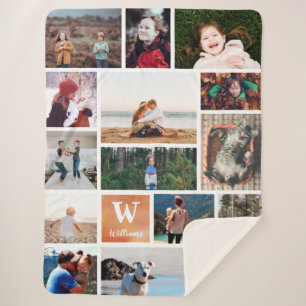 Orange Watercolor Large Photo Collage Sherpa Blanket