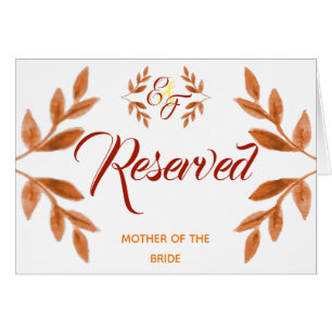 Orange Watercolor Leaf Reserved Seat Wedding Sign