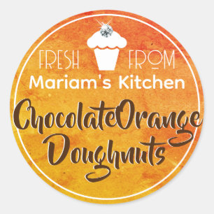 Orange Watercolor Modern Cupcake Cake Pastry Label