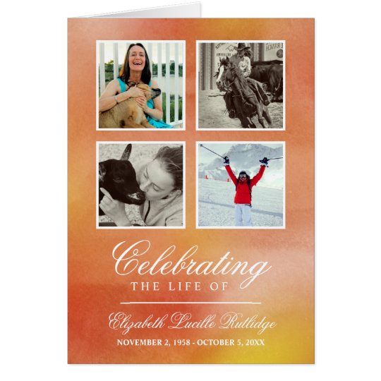 Orange Watercolor - Photo Funeral Program Card