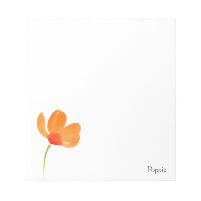 Orange Watercolor Poppie Flower Notepad (Front)