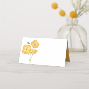 Orange Watercolor Poppies II Floral Wedding Place Card