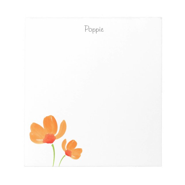 Orange Watercolor Poppies Notepad (Front)