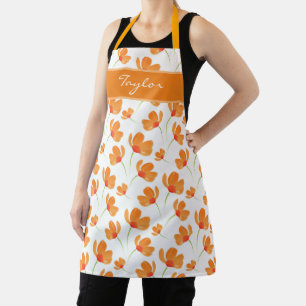 Orange Watercolor Poppies Pattern Apron