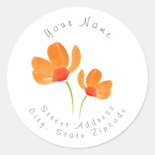 'Orange Watercolor Poppy Flowers' Label