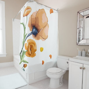 Orange watercolor poppy  shower curtain