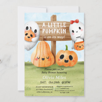 Orange Watercolor Pumpkin Baby Shower Invitation