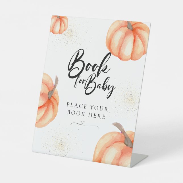 Orange Watercolor Pumpkin Books For Baby Sign  (Front)