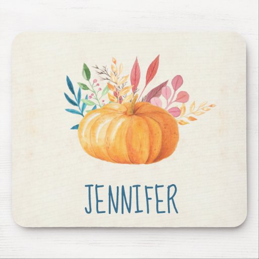 Image of Orange Watercolor Pumpkin Fall Season Mouse Mat