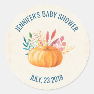 Orange Watercolor Pumpkin Fall Season STD Classic Round Sticker