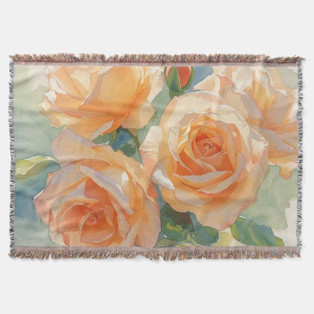 Orange Watercolor Roses Impressionism  Throw Blanket (Front)