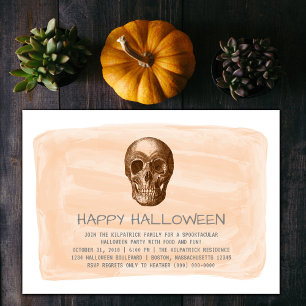 Orange Watercolor Skull Halloween Party Invite