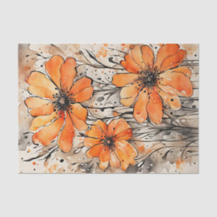 Orange Watercolor Spring Flowers Decoupage Tissue Paper
