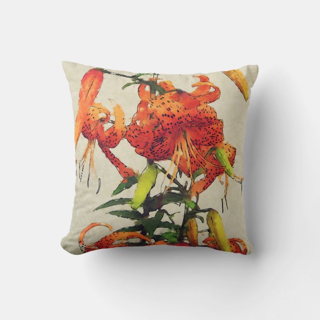 Orange Watercolor Tiger Lily 1 Cushion (Front)