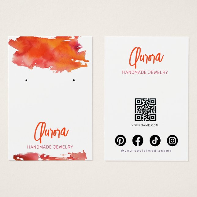 Orange Watercolor Wash Modern Jewelry Display Card (Front & Back)