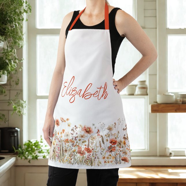 Orange Watercolor Wildflower Apron (Creator Uploaded)