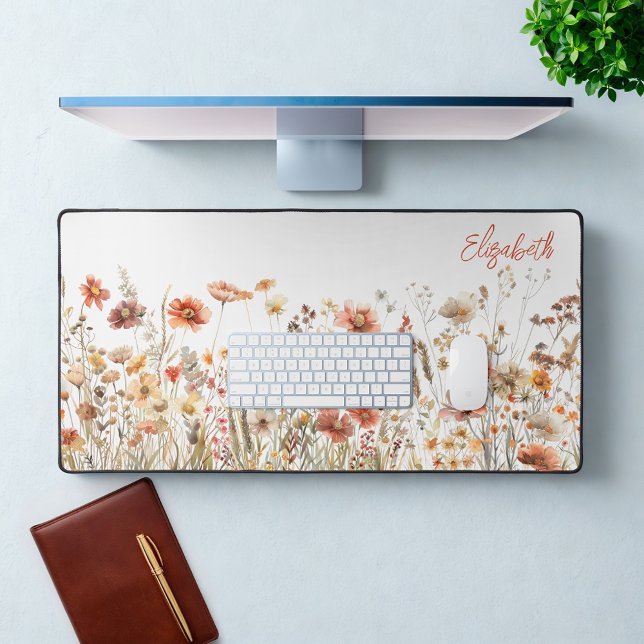 Orange Watercolor Wildflower Desk Mat (Creator Uploaded)