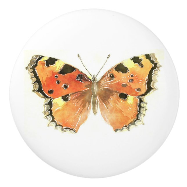 Orange Watercolour Butterfly Ceramic Knob (Front)