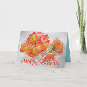 Orange Watercolour Rose Birthday Card