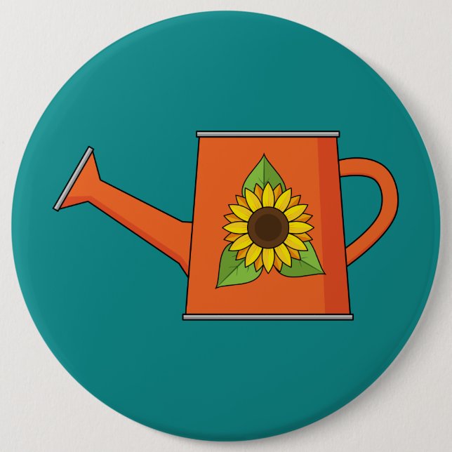 Orange Watering Can with Sunflower 6 Cm Round Badge (Front)