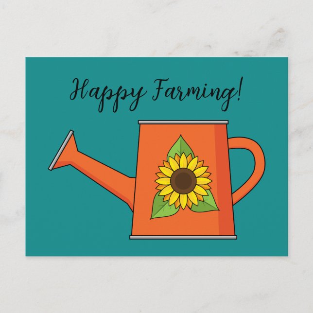 Orange Watering Can with Sunflower | Add Text Holiday Postcard (Front)