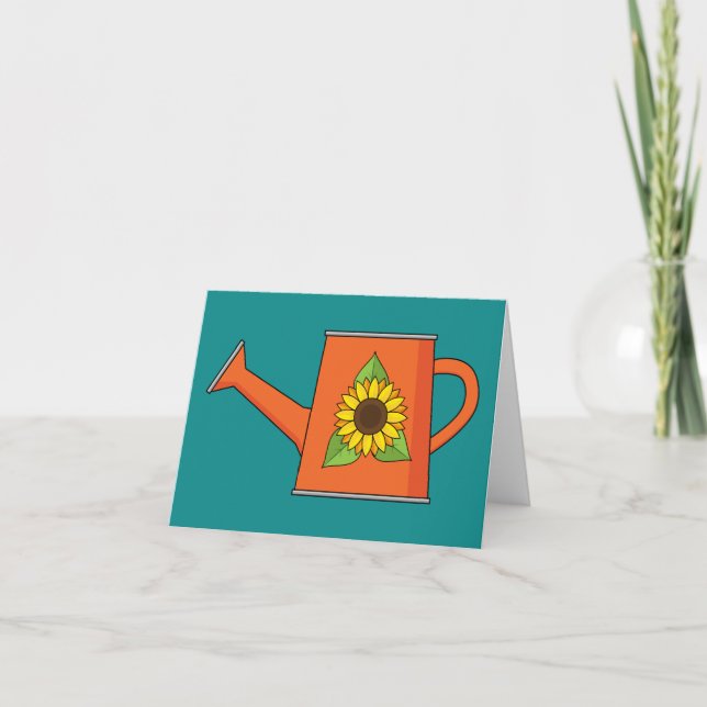 Orange Watering Can with Sunflower | Add Text Thank You Card (Front)
