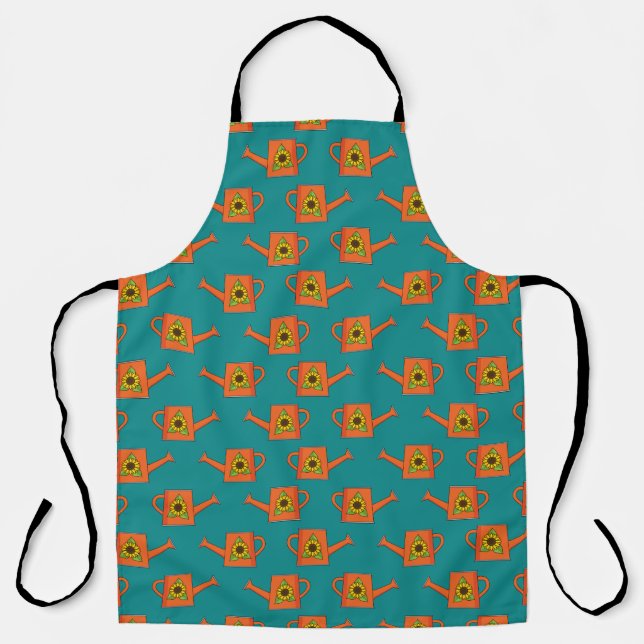Orange Watering Can with Sunflower Apron (Front)