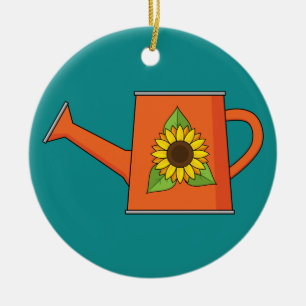 Orange Watering Can with Sunflower Ceramic Tree Decoration