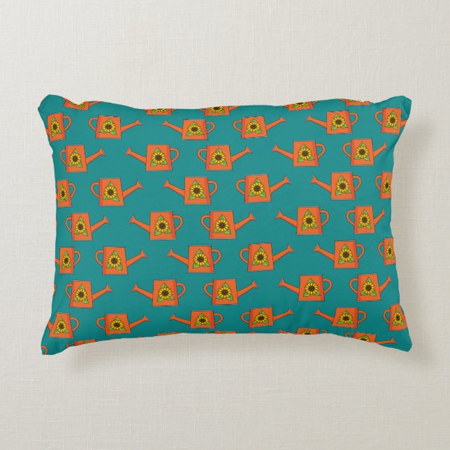 Orange Watering Can with Sunflower Decorative Cushion (Front)