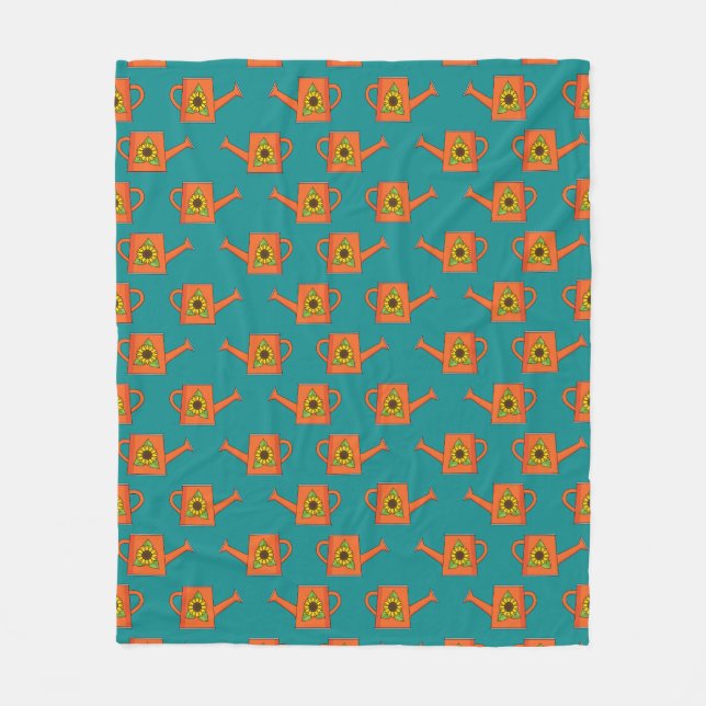 Orange Watering Can with Sunflower Fleece Blanket (Front)
