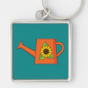 Orange Watering Can with Sunflower Key Ring