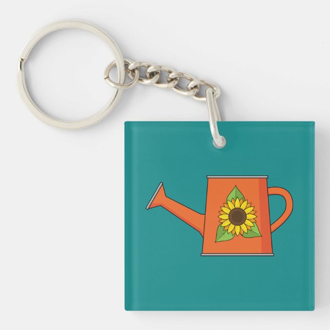 Orange Watering Can with Sunflower Key Ring (Front)