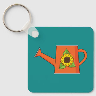 Orange Watering Can with Sunflower Key Ring