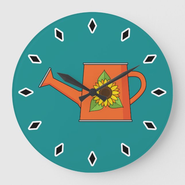 Orange Watering Can with Sunflower Large Clock (Front)